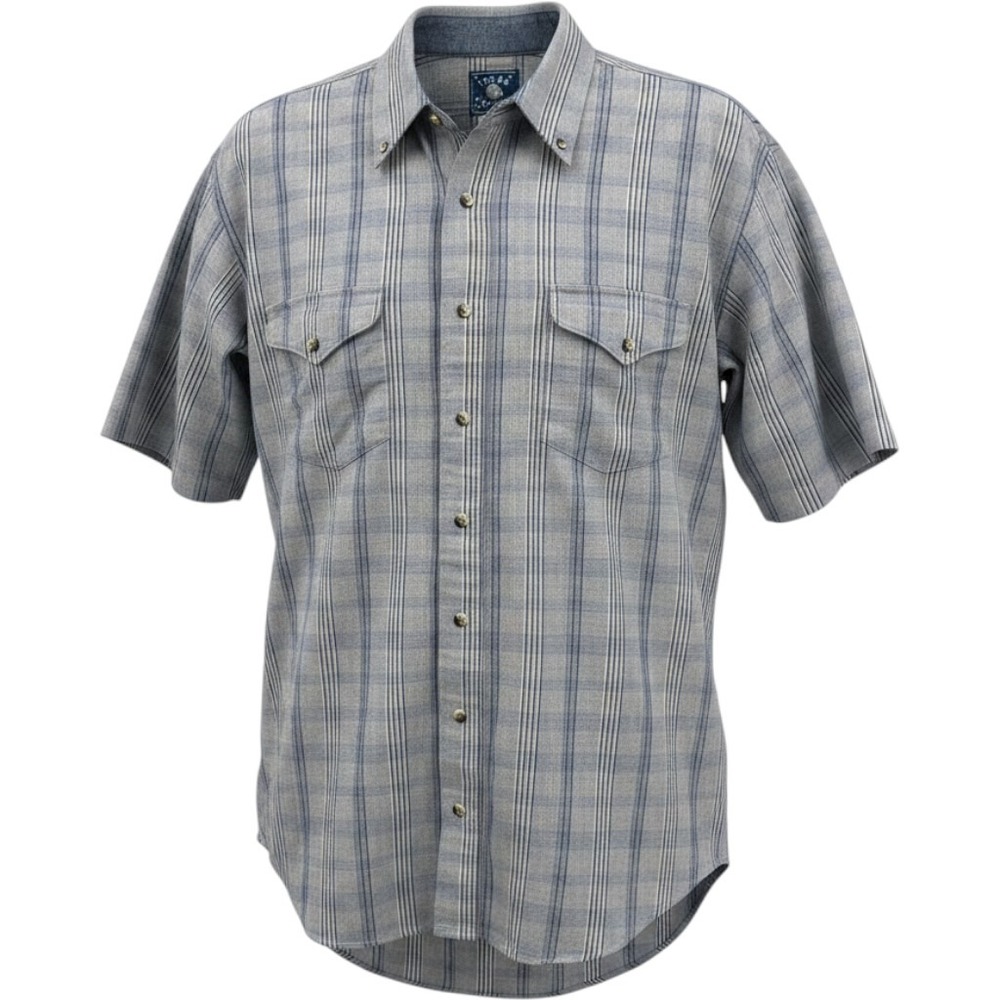 Texas Cotton Western Shirt Blue White Stripe Short Sleeve USA Made Mens 16.5 L